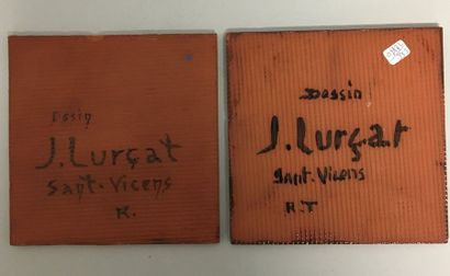 null Jean LURCAT (1892-1966) Sant Vincens 2 Carreaux de faience en émail rouge et...