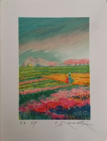 null Claude MANOUKIAN (né en 1936)

Paysages de campagne avec paysans et Bouquet...