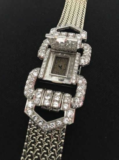 null Bracelet montre de dame à secret en or gris 750 millièmes et diamants poids...