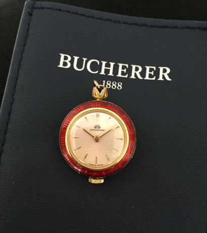 null BUCHERER Round neck watch in gold metal and red resin red mechanical movement...