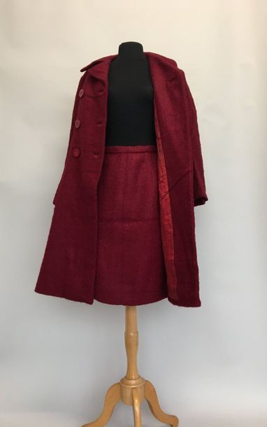 null MARIE MARTINE Coat and Skirt in vermilion brushed woolblend - Size 36