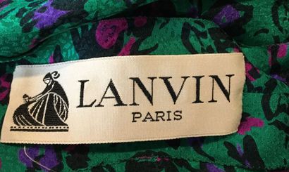null LANVIN Paris Green silk Lavallière dress printed with pink and black mauve flowers...