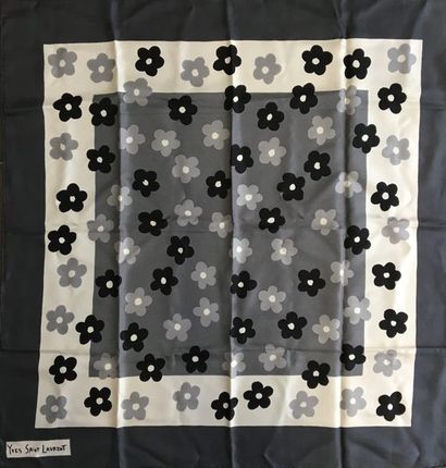 null YVES SAINT LAURENT Black and white grey silk scarf