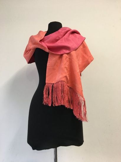 null Silk stole with pink and salmon fringes