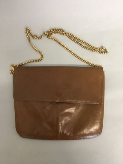 null CHARLES JOURDAN Cognac leather clutch bag gold metal chain shoulder strap 

(good...