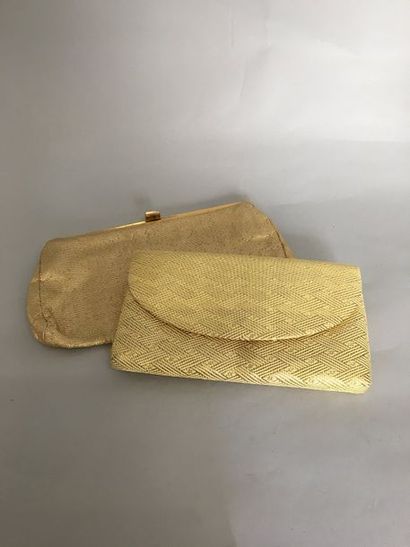 null 2 Gold lamé evening clutch bags including 1 gold plated metal and rhinestone...