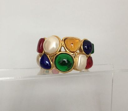 null CHANEL by GRIPOIX Large gold plated metal cuff decorated with multicoloured...