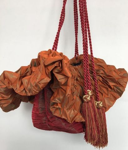 null ISABEL CANOVAS Minaudière bag in pleated and crumpled silk taffeta rust and...