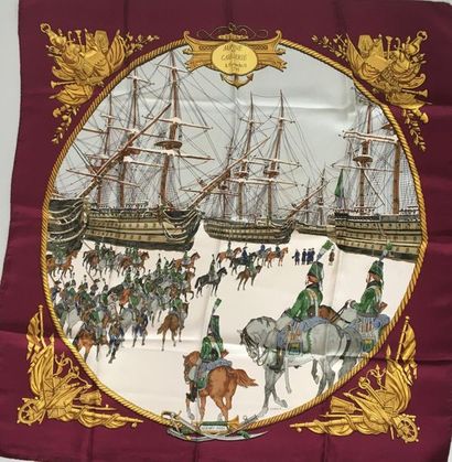null HERMES "Navy and cavalry" by Ledoux square silk silk background white border...