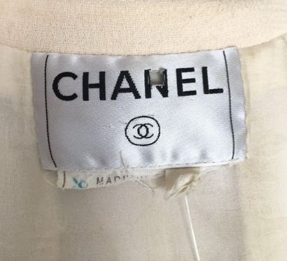 null CHANEL Robe zippée en lainage et crêpe de soie écru doublure de soie ivoire...