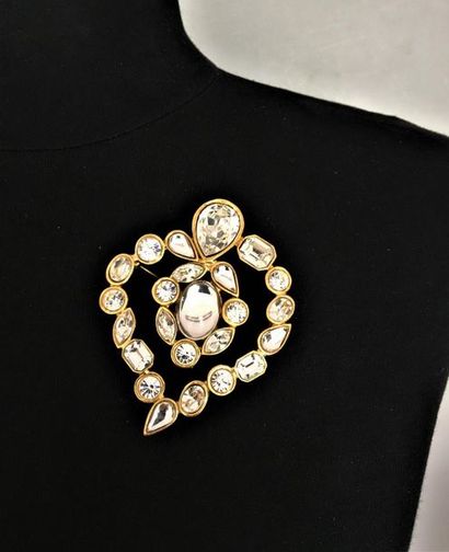 null YVES SAINT LAURENT Rive Gauche Made in France Broche coeur en métal doré et...