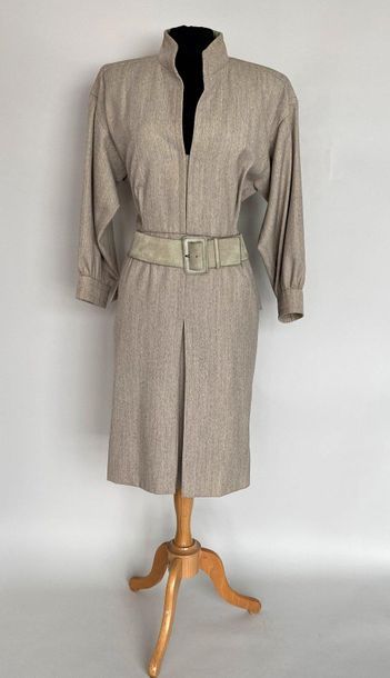 null YVES SAINT LAURENT Paris n° 63551 Dress in raw wool and beige suede belt Size...