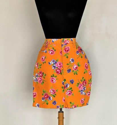 null KENZO Orange cotton skirt printed with flowers AND KENZO Jungle Cotton and ivory...