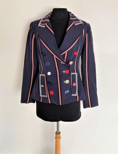 null KENZO Défilé Navy cotton jacket with stripes and fancy buttoning in floral lining...