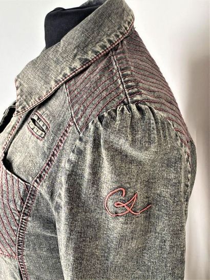 null CHRISTIAN LACROIX Jeans faded grey jeans jacket red topstitching Size 36