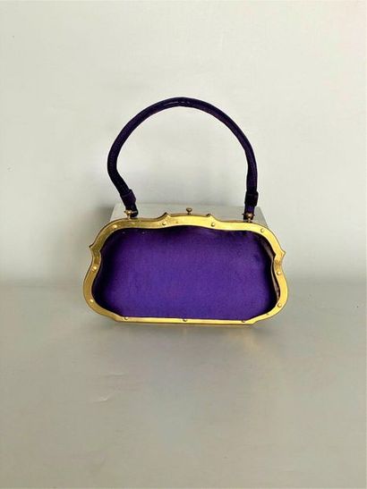 Small rigid bag with purple satin handle...