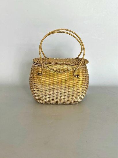 KORET Small basket with 2 handles in gold...