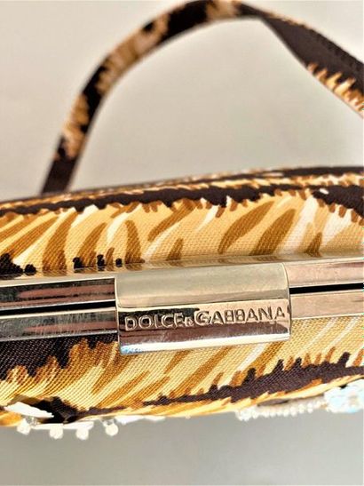 null DOLCE & GABBANA Made in Italy Petit sac à anse en tissu imprimé tigre brodé...