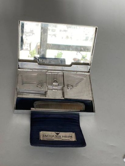 null JACQUES HEIM Beauty box in silver plated metal closing paste in navy suede encrypted...