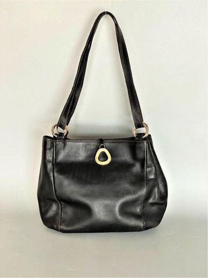 LANCEL Black leather messenger bag with shoulder...