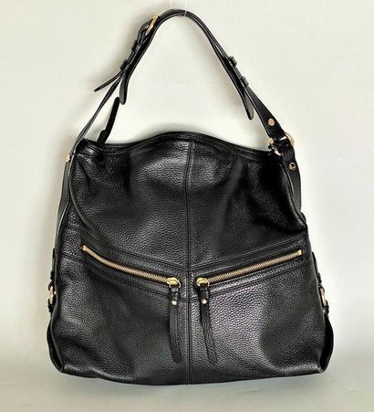 LANCEL Black grained leather messenger bag...