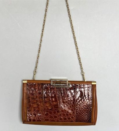 Fawn leather and crocodile bag with shoulder...