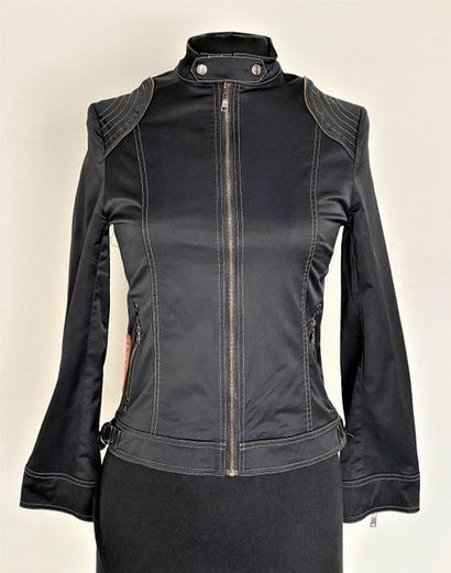 null PRADA Made in Italy Black cotton jacket with black shiny quilting and zipper...