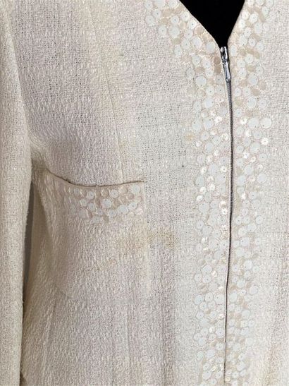 null CHANEL Made in France Zipped jacket suit in cotton and ivory silk with iridescent...