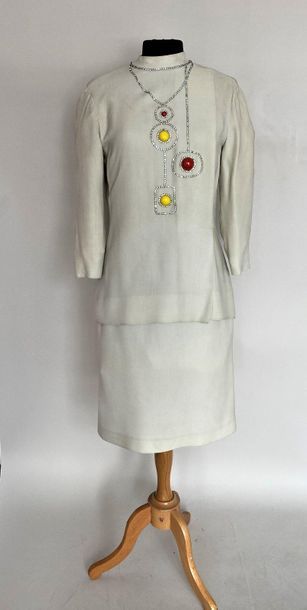  La Boutique de JEANNE LANVIN Dress set in ivory wool crepe applications of yellow...