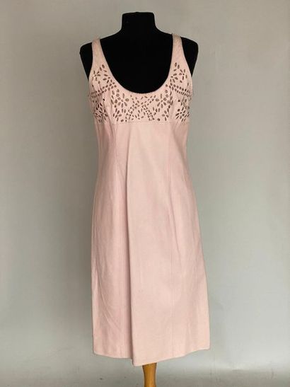 null PACO RABANNE Old pink leather dress with cut-out bustier and metal rings Size...