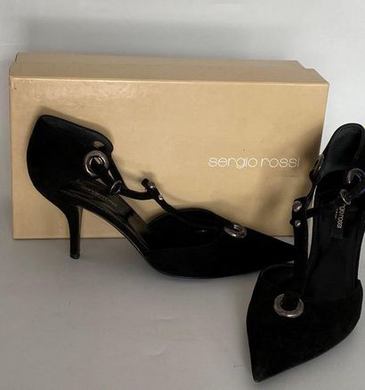 SERGIO ROSSI Pair of black suede pumps with...