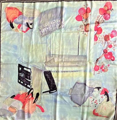 null MAGGY ROUFF Paris Foulard en soie imprimé à décor japonisant