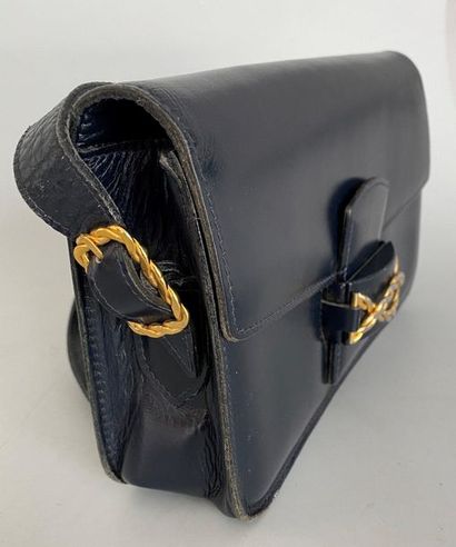null CELINE Shoulder bag in navy box with gold metal clasp and crossover ribbon buckles...