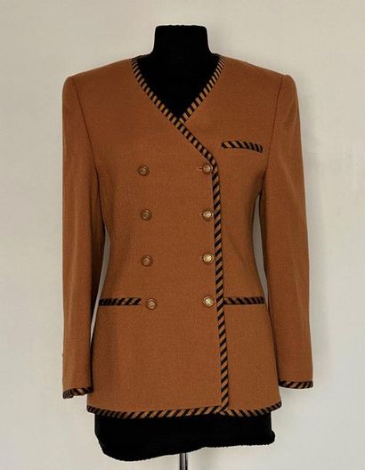  LOUIS FERAUD Brown woollen jacket with black stripes Size 40