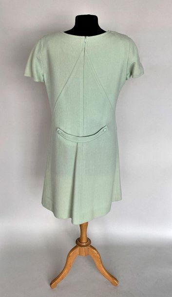 null COURREGES Paris Set in almond green wool with martingale Short sleeves dress...