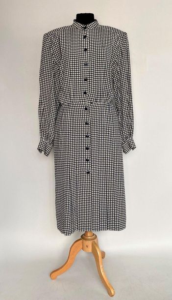  SCHERRER Boutique Silk dress with small black and white chequered pattern Size ...