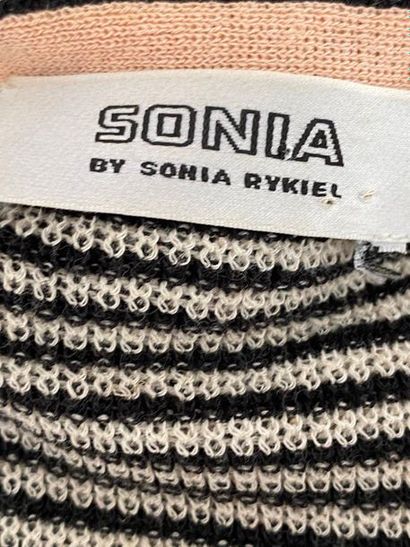 null SONIA by Sonia Rykiel Black and white striped knit dress with salmon sleeves...