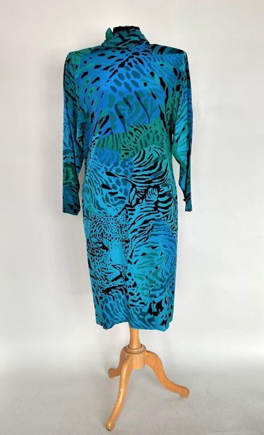 null SCHERRER Boutique Green and blue silk dress with panelled collar Size 42