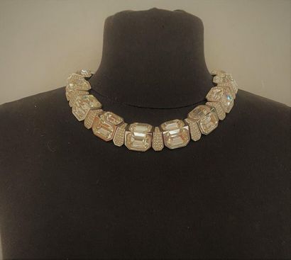 null CHRISTIAN DIOR Silver patina metal necklace decorated with stepped cut glass...
