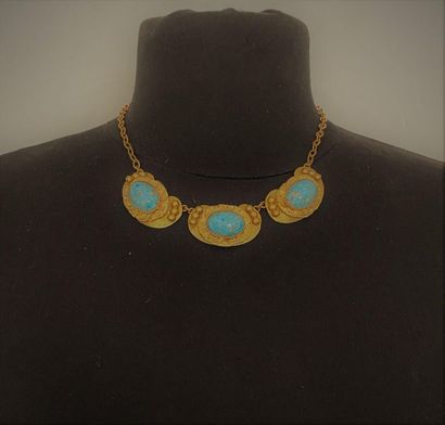 null HENRY Necklace gold plated metal necklace patinated with 3 patterns decorated...