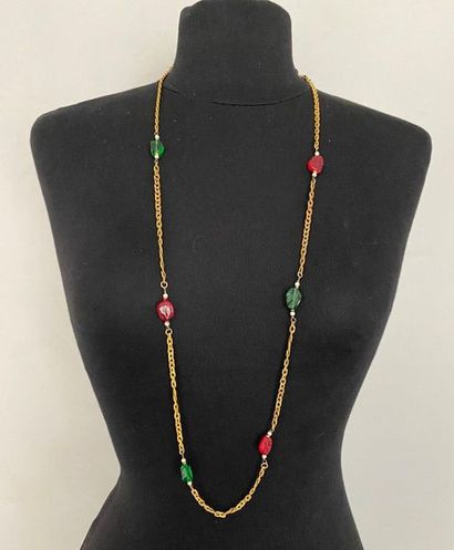 null CHANEL Made in France Fine gold plated metal necklace red and green glass paste...