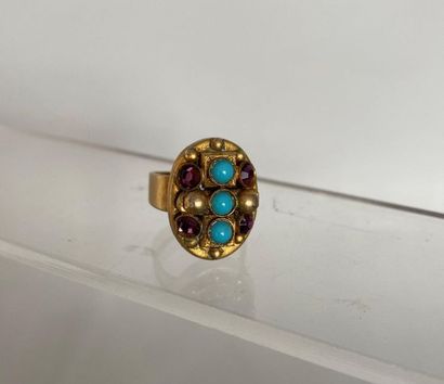 null HENRY Bague réglable en métal patiné ornée de petites perles turquoise et strass...