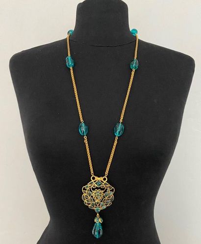 null CHANEL 2003 Necklace with openwork pattern in gold plated metal and turquoise...