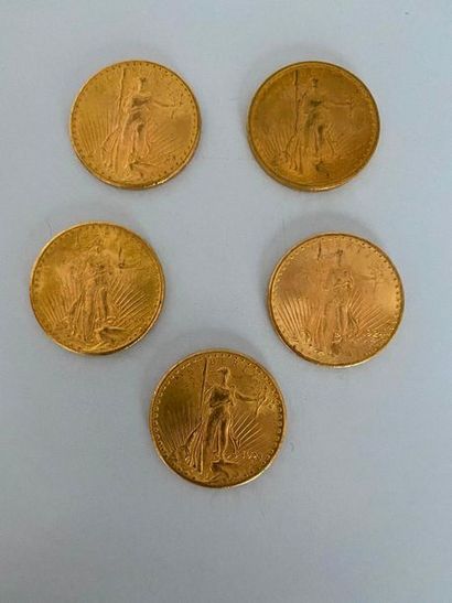null 5 pièces de 20 dollars or (1908-1924-1926-2x1928) poids 167,2g