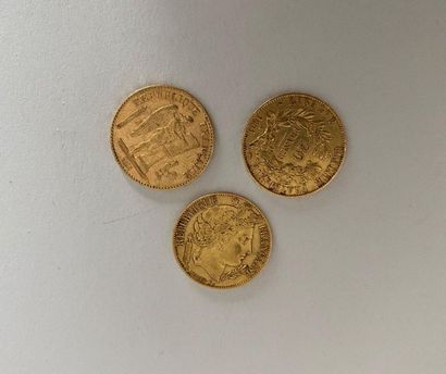 null Lot de 3 pièces de 20FF or (2x 1851A - 1896) poids : 19,4 g