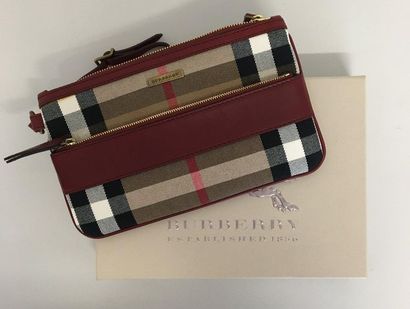 null BURBERRY Pochette à poignée en toile à carraux et cuir bordeaux avec housse...