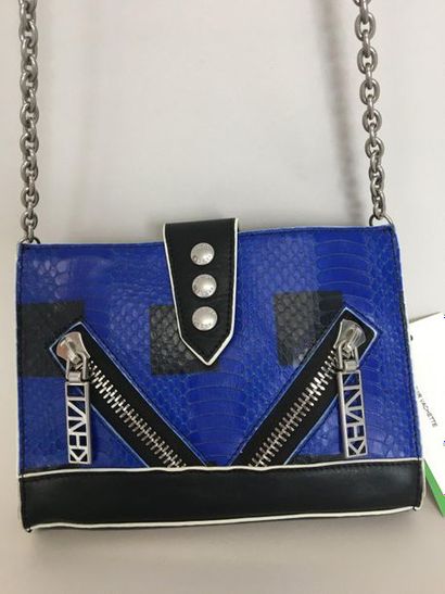 null KENZO Kalifornia Mini Tote Bag en cuir bleu façon python et chaîne bandoulière...