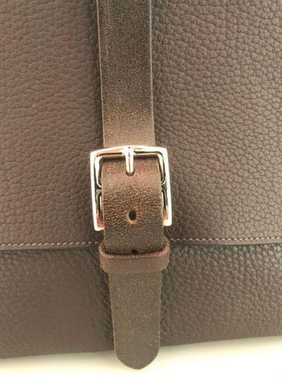 null HERMES Paris Made in France Chocolate grained leather stirrup bag with cover...