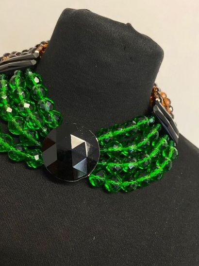 null YVES SAINT LAURENT Prototype Necklace of 4 rows of faceted green and smoked...