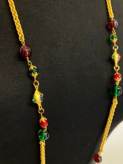 null CHANEL Made in France Long necklace in gold plated metal with red and green...